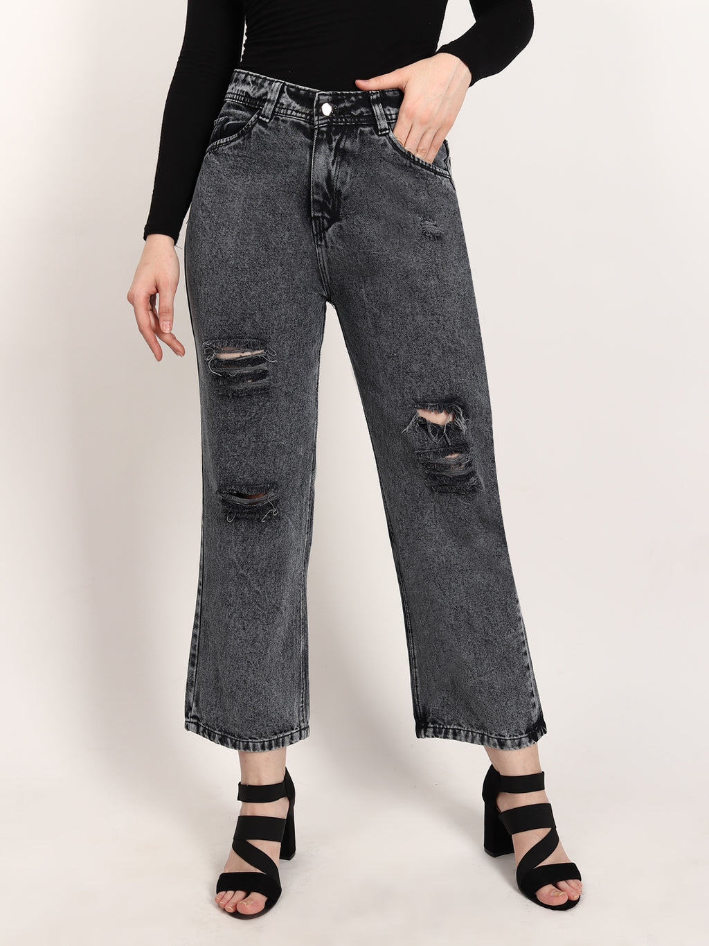 Distressed Black-Grey Jean