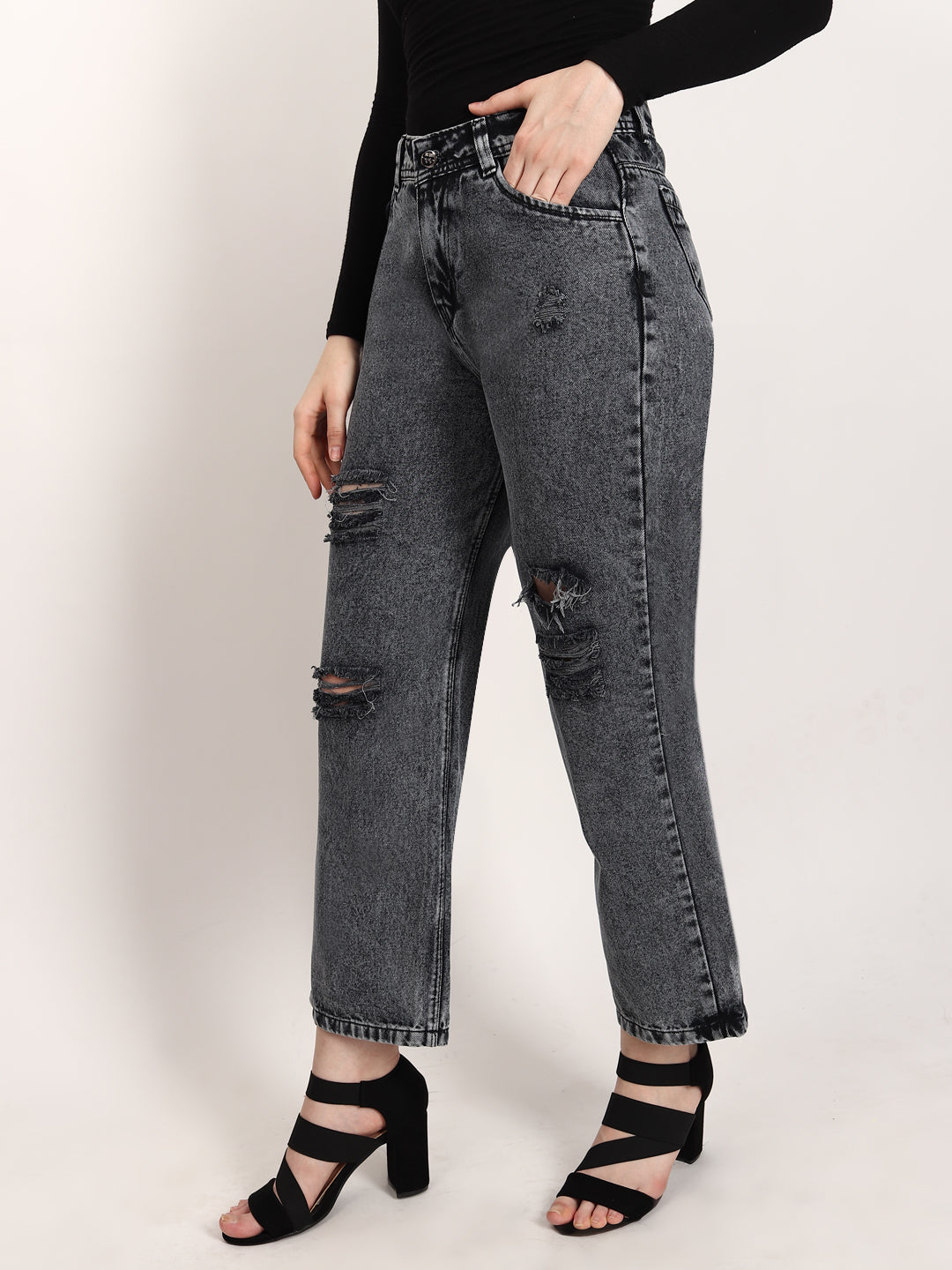 Distressed Black-Grey Jean