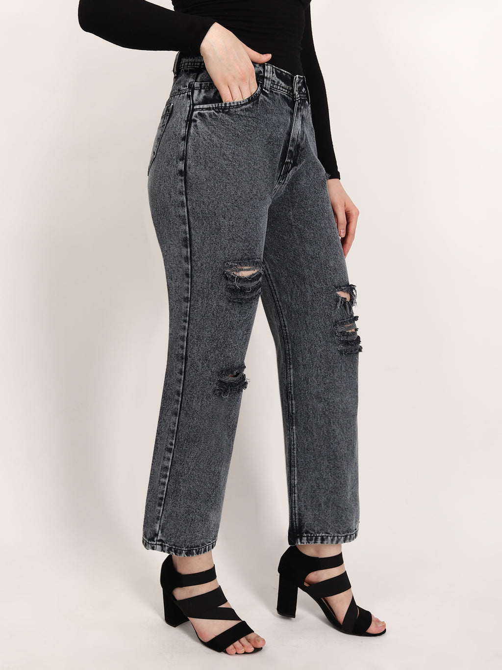 Distressed Black-Grey Jean
