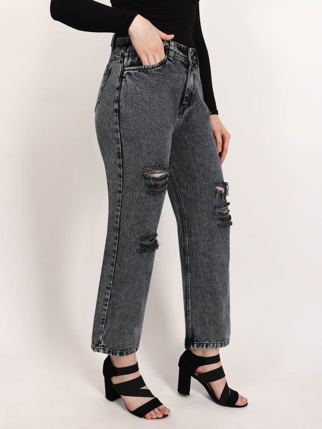 Distressed Black-Grey Jean