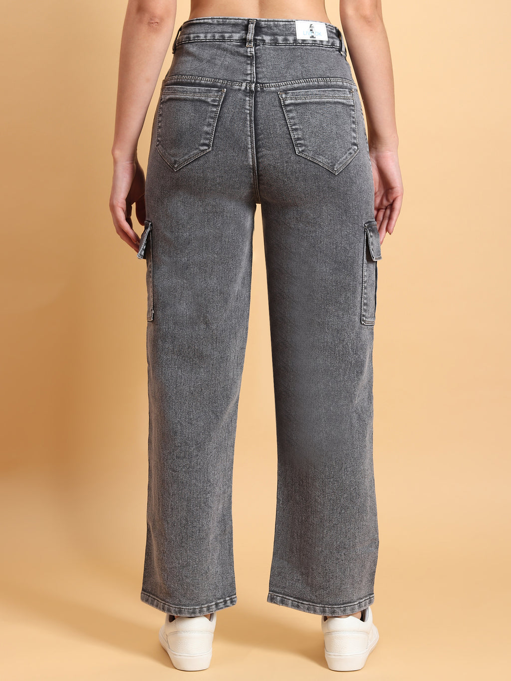 Soft Grey Denim Cargo Jeans