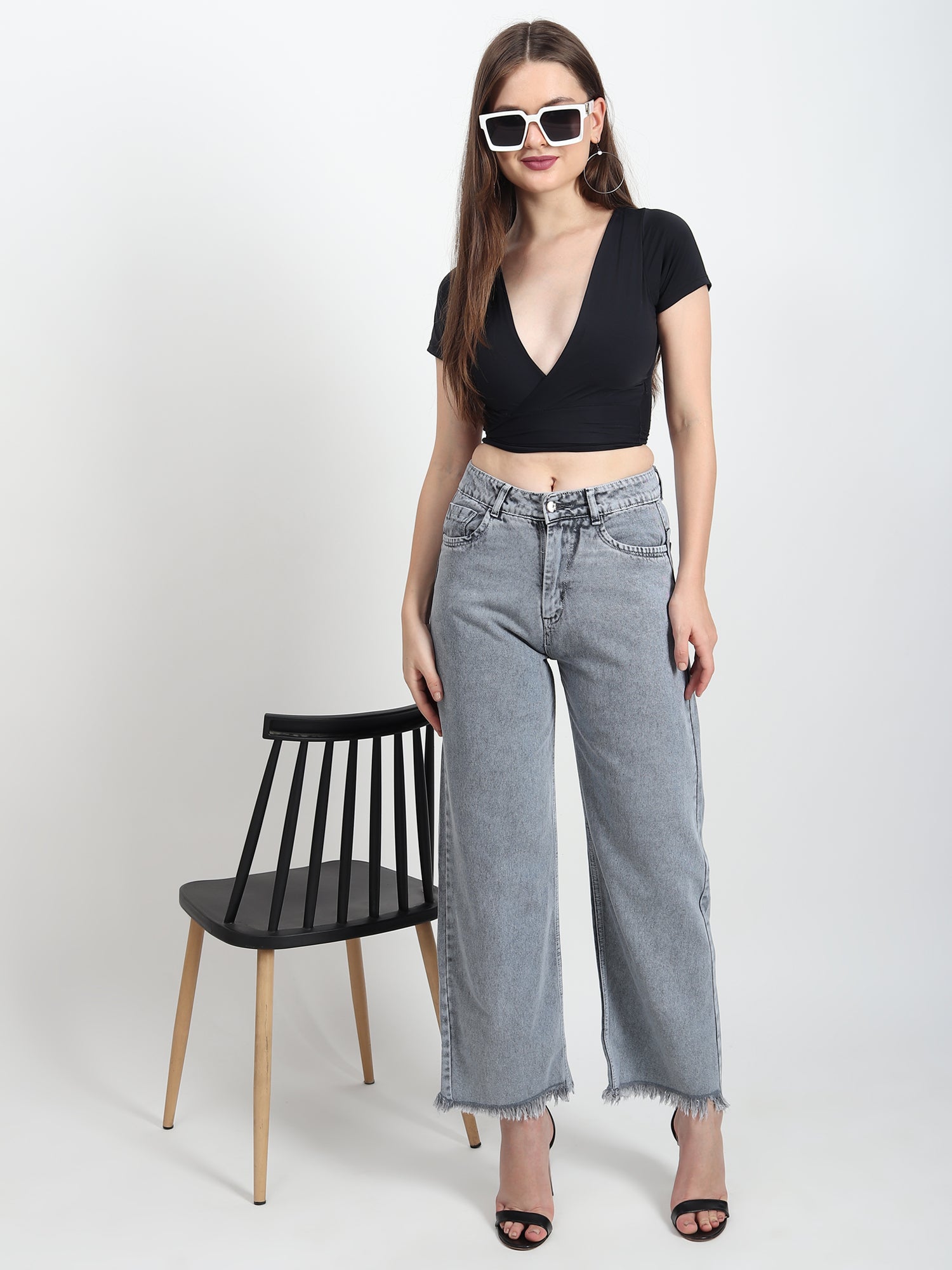 Elastic Wide-leg  Grey Jean