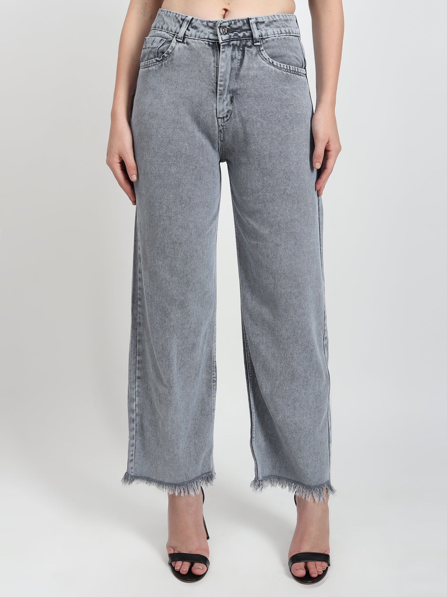 Elastic Wide-leg  Grey Jean