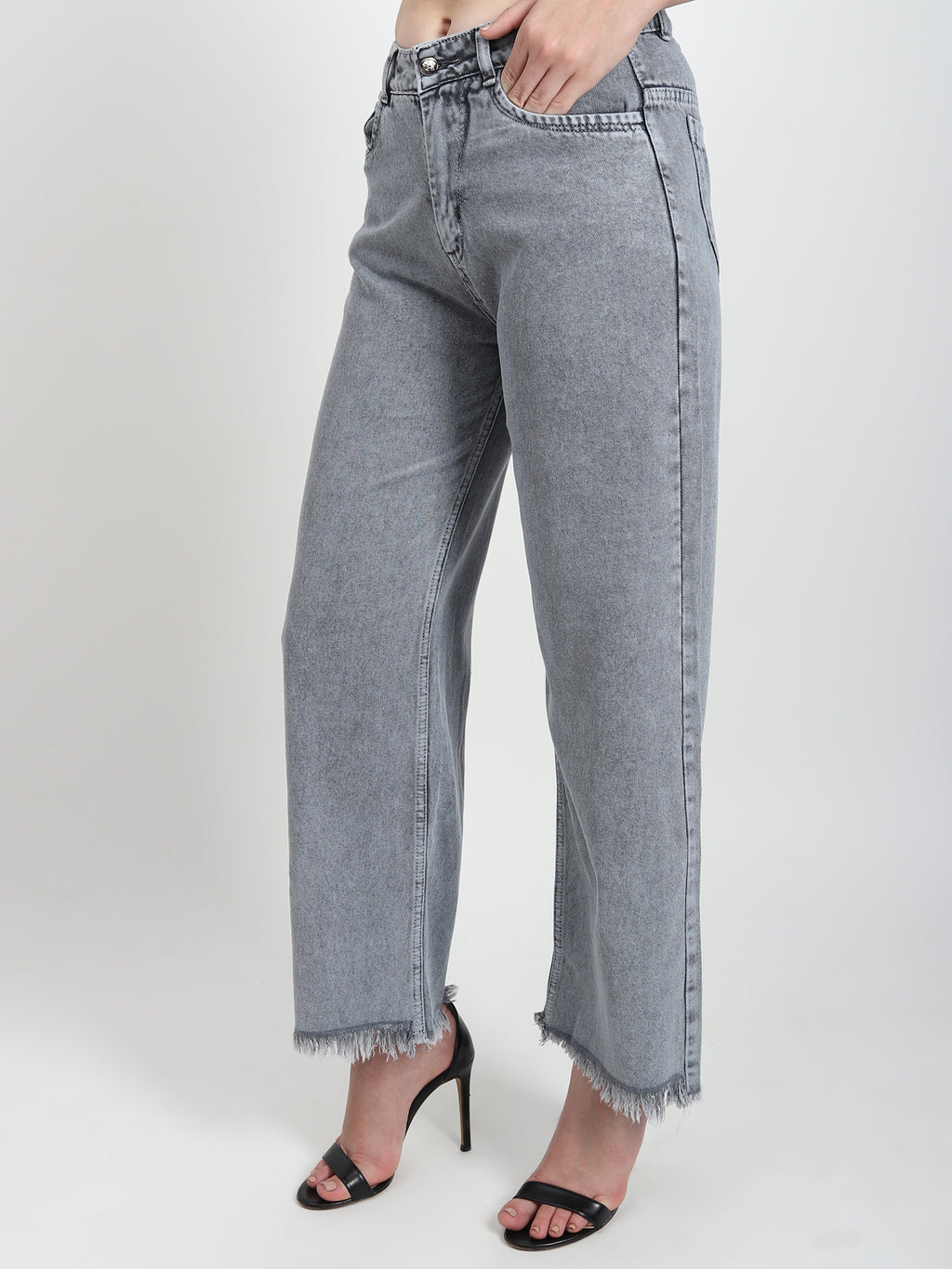 Elastic Wide-leg  Grey Jean