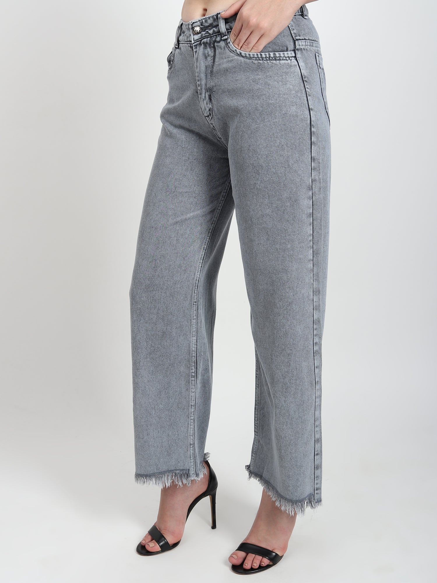 Elastic Wide-leg  Grey Jean