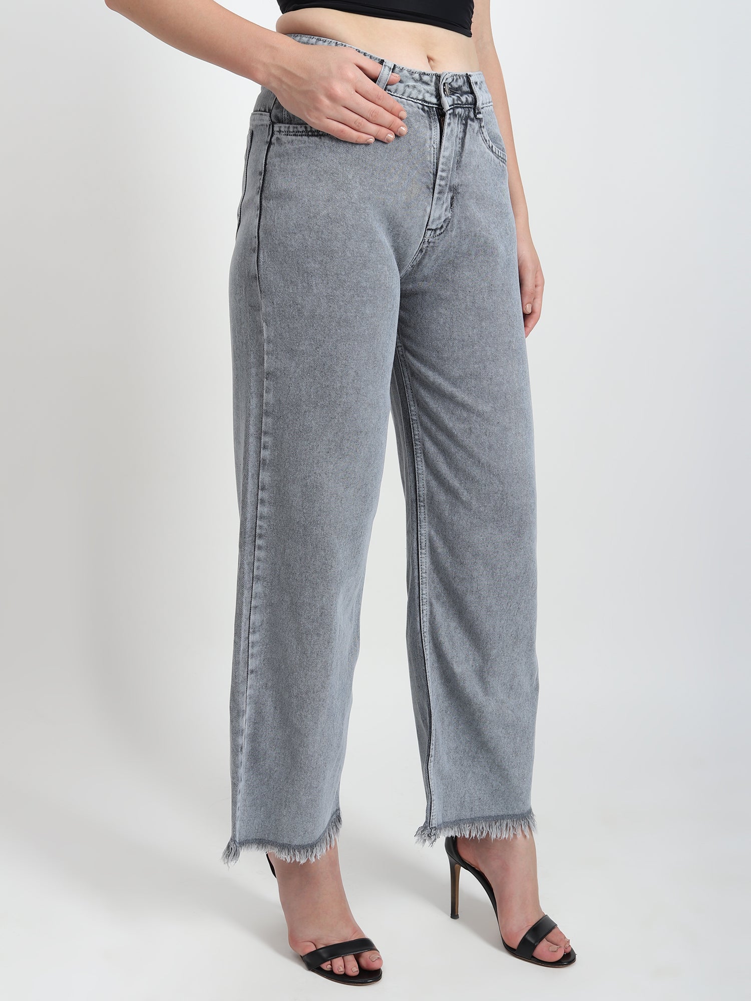 Elastic Wide-leg  Grey Jean