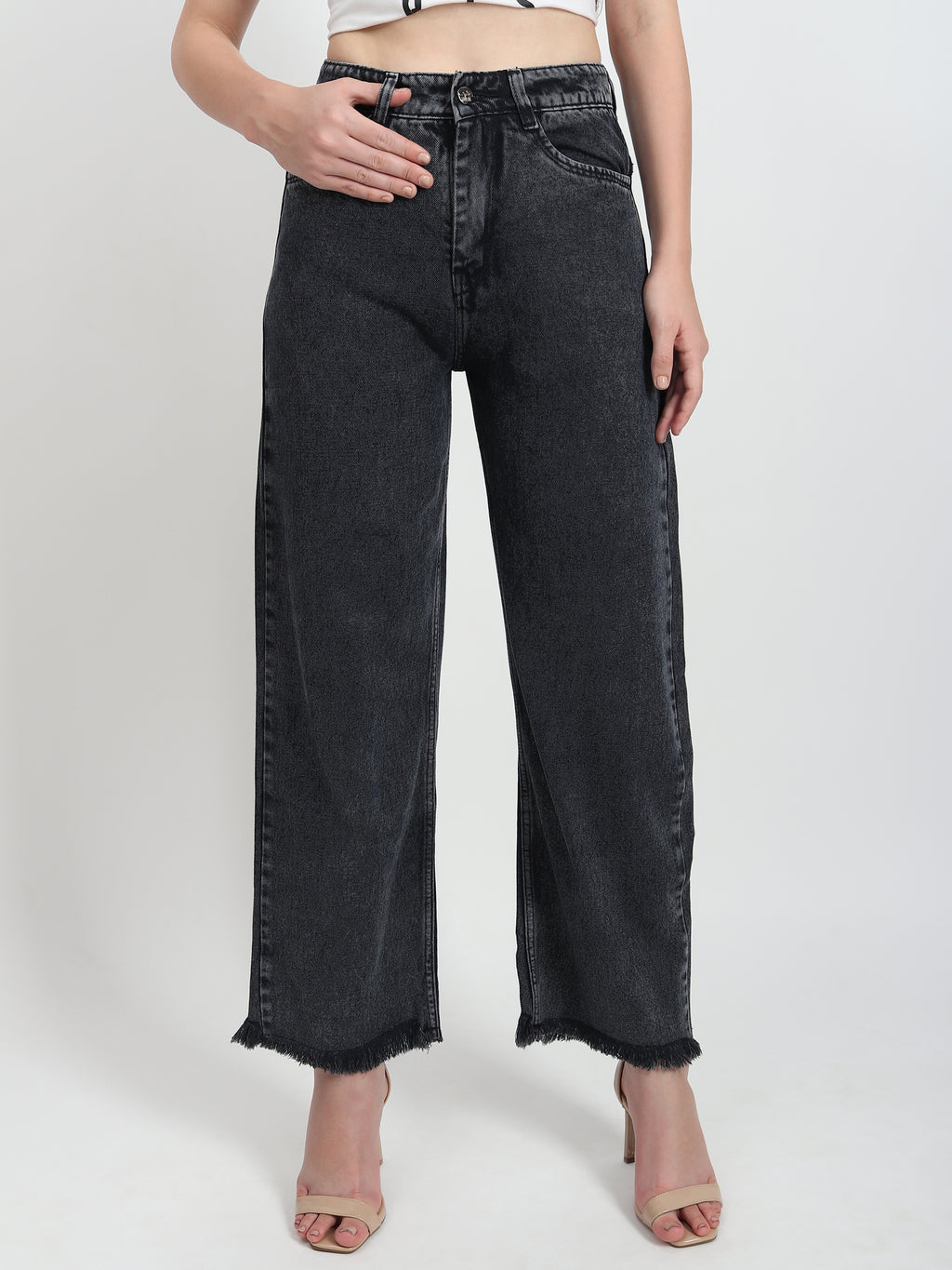 Elastic Wide-leg Blakc jean