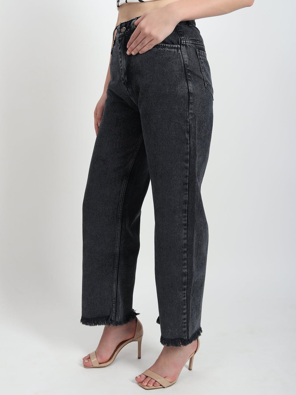 Elastic Wide-leg Blakc jean