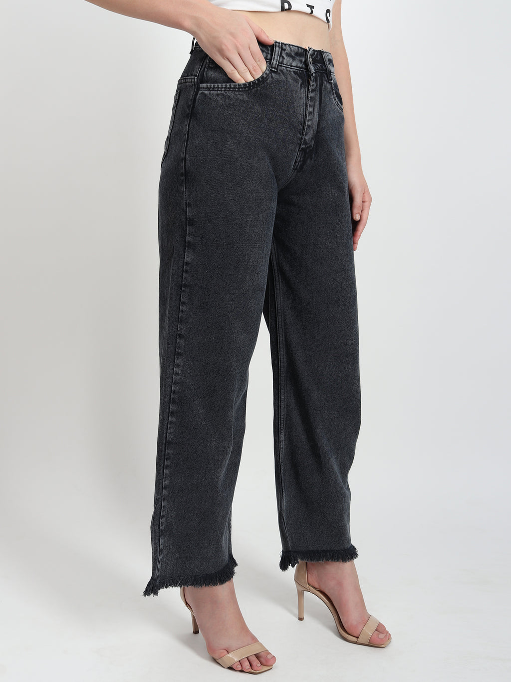 Elastic Wide-leg Blakc jean