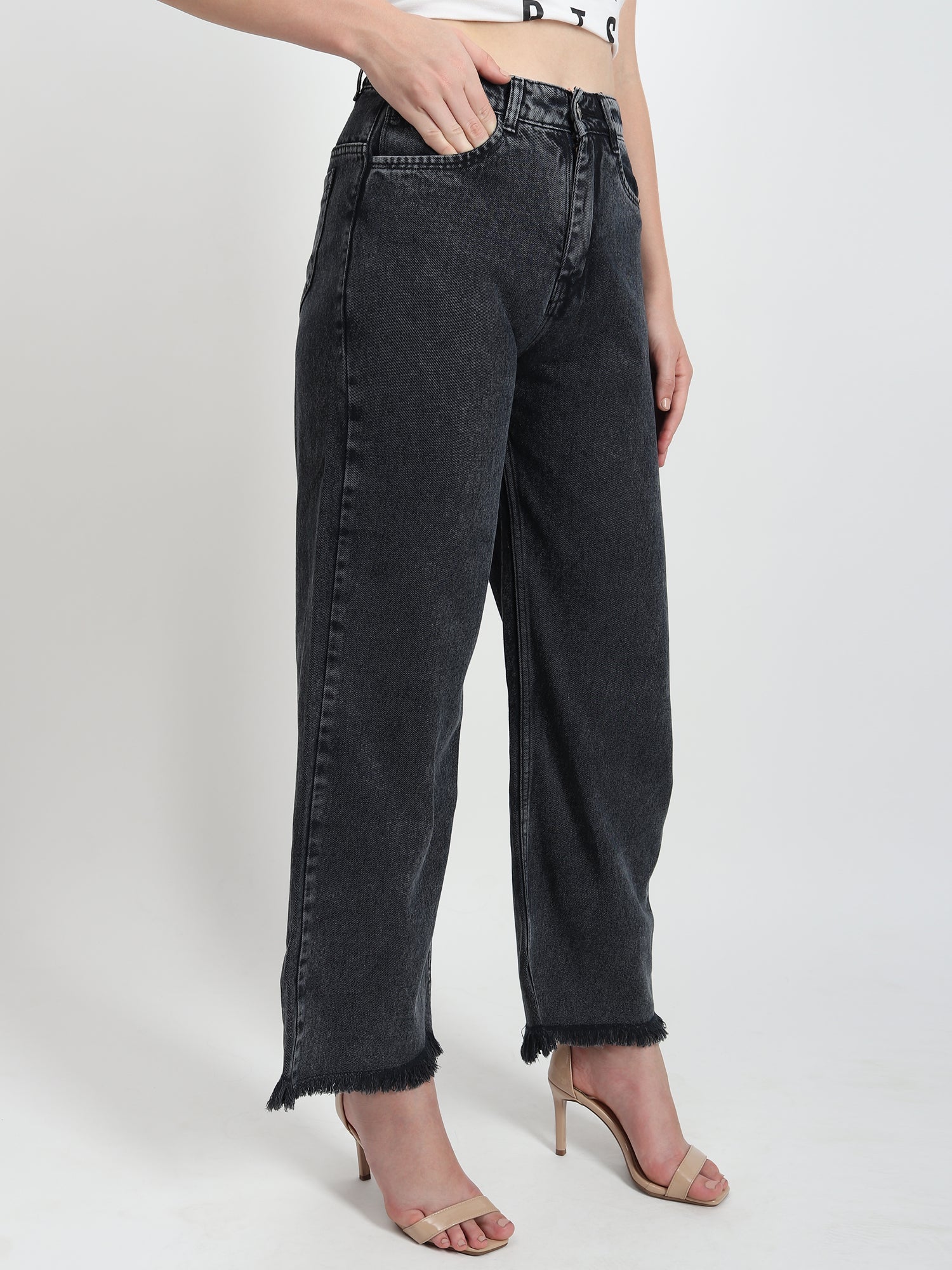 Elastic Wide-leg Blakc jean