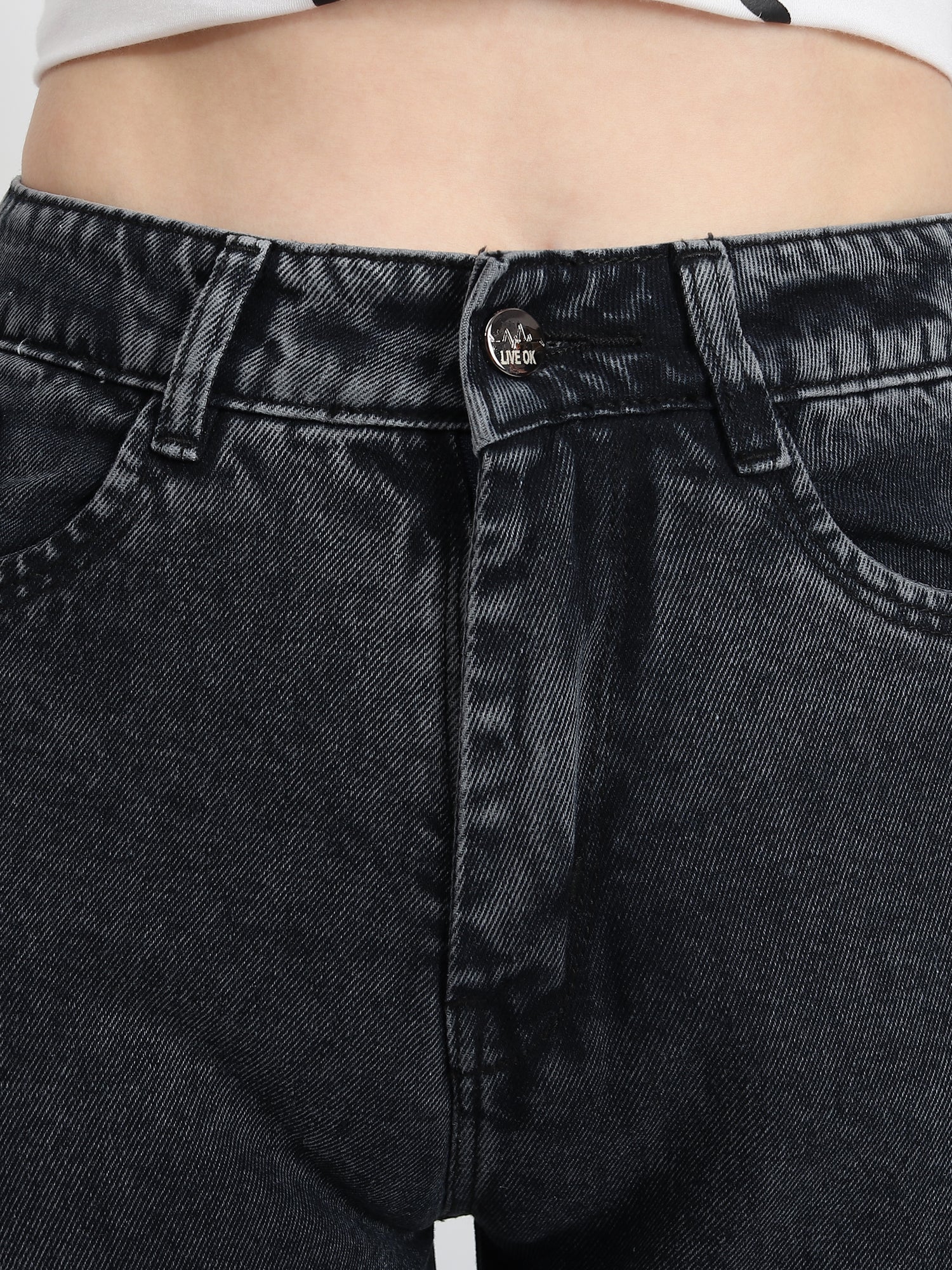 Elastic Wide-leg Blakc jean