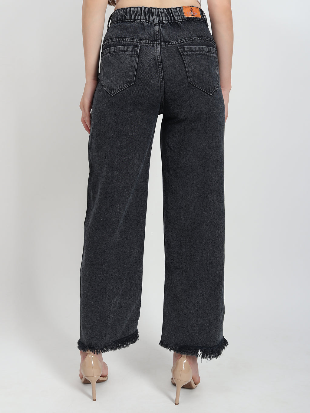 Elastic Wide-leg Blakc jean