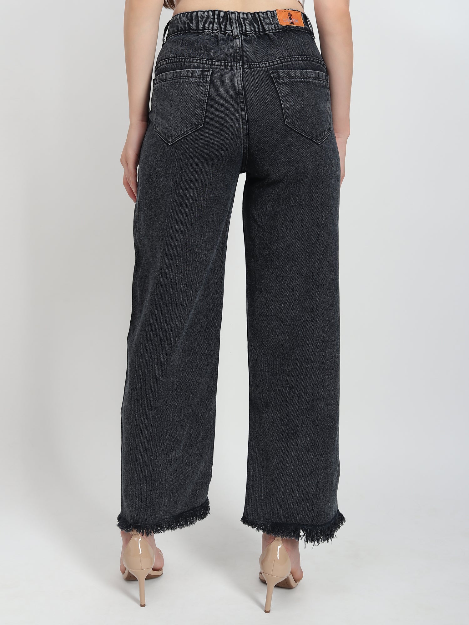 Elastic Wide-leg Blakc jean