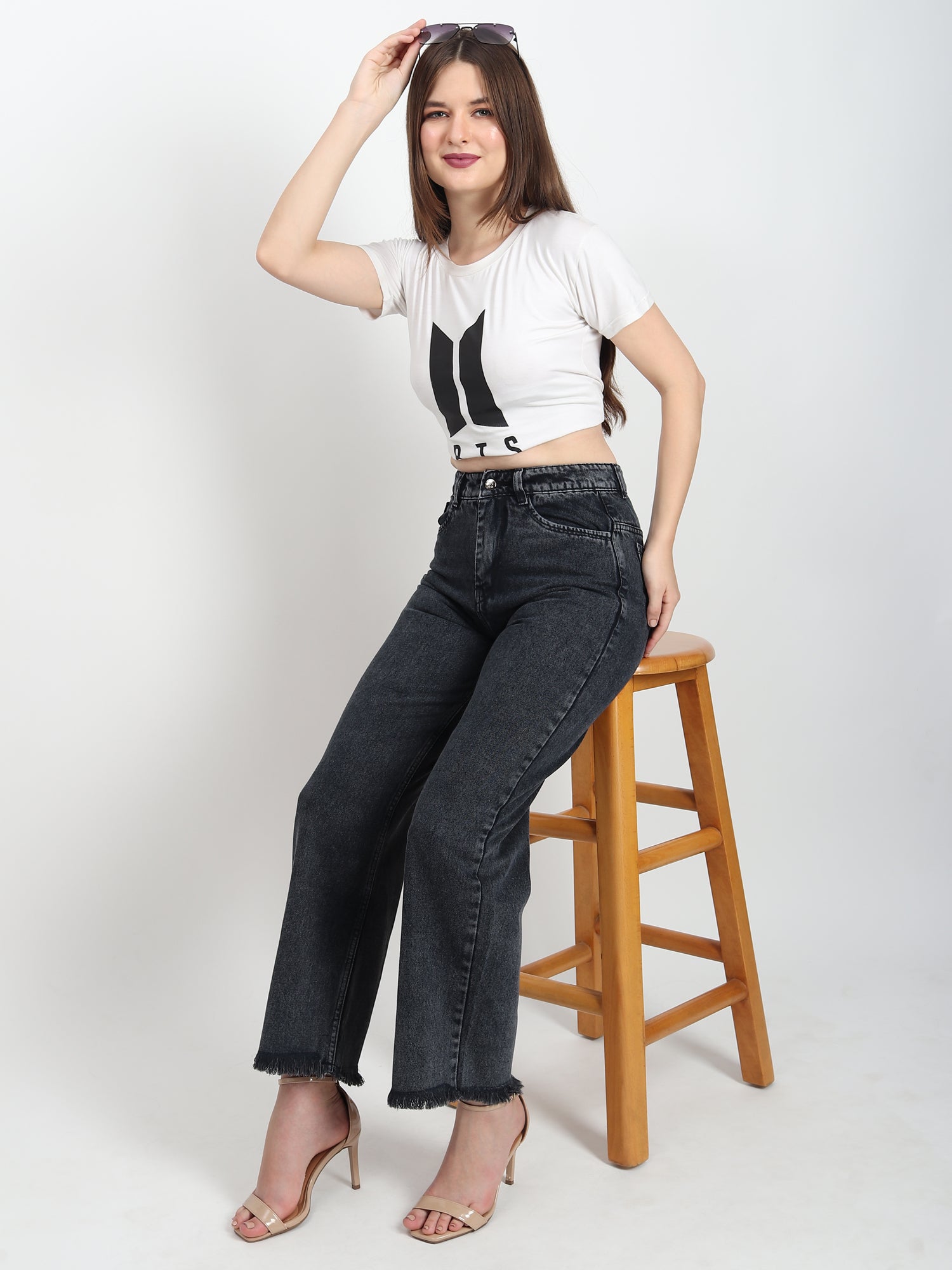 Elastic Wide-leg Blakc jean
