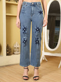 Premium Star Pattern Distressed Jeans
